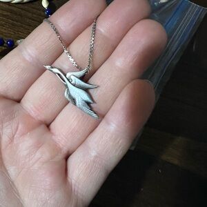 Franklin Mint Silver Flying Bird Pendant Necklace